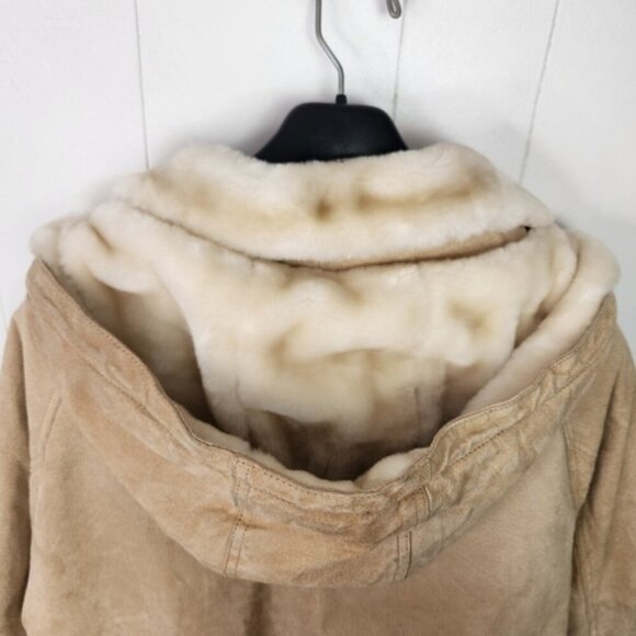 Vintage 90s Suede Fur Brown Beige Coat Jacket 1990 Bohemian Western Boho winter - Picture 4 of 16